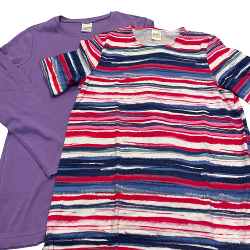 Blair Tops Set 2 Long Short Sleeve Striped Purple Knit Tee Shirt Small Excellent